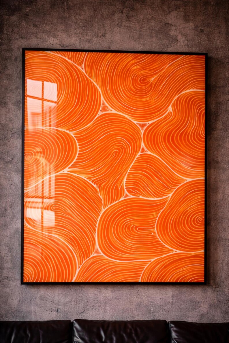 Abstract Orange Line Art Print, Minimalist Topographic Poster, Modern ...