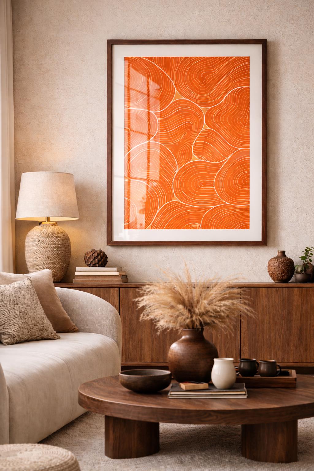 Abstract Orange Line Art Print, Minimalist Topographic Poster, Modern ...