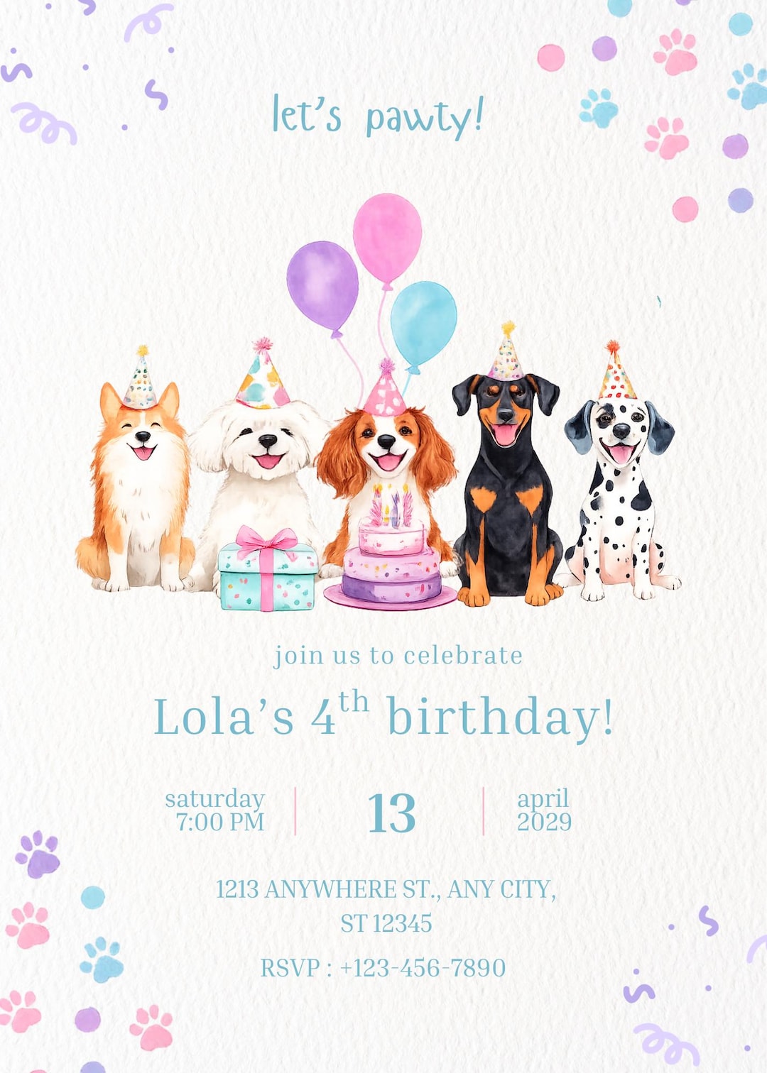 Puppy Party Birthday Invitation • Dog Theme Digital Invite • Editable ...