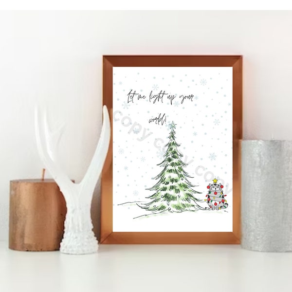 Digital print Christmas cat art