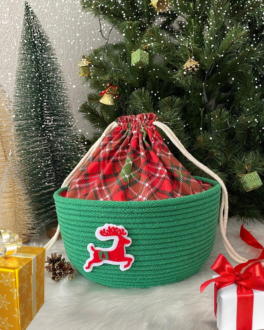 Handmade Green Christmas Gift Basket Rope Gift Basket for New Etsy