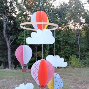 Paper baby mobile, orange motif hot air balloons and clouds baby mobile