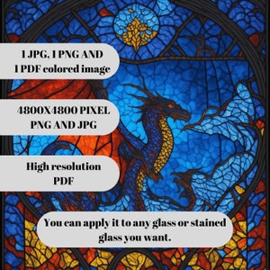 Mosaic Iconic Dragon Series, Stained Glass PDF - PNG Template, Stain Glass Project, Stained Glass Pattern, Stained Glass Template, colorful