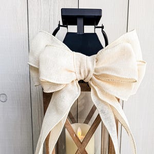 Burlap Wreath Bow: Hand-Tied Wired Ribbon for Lanterns, Mantels & Garlands- All Season Front Door Decor, Rustic Front Porch Decoration