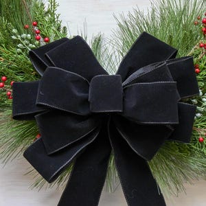 Black Velvet Christmas Wreath Bow- 12&quot; Hand-Tied Holiday Bow for Wreaths, Lanterns, Gifts & Outdoor Decor- Large Bow, Tree Topper