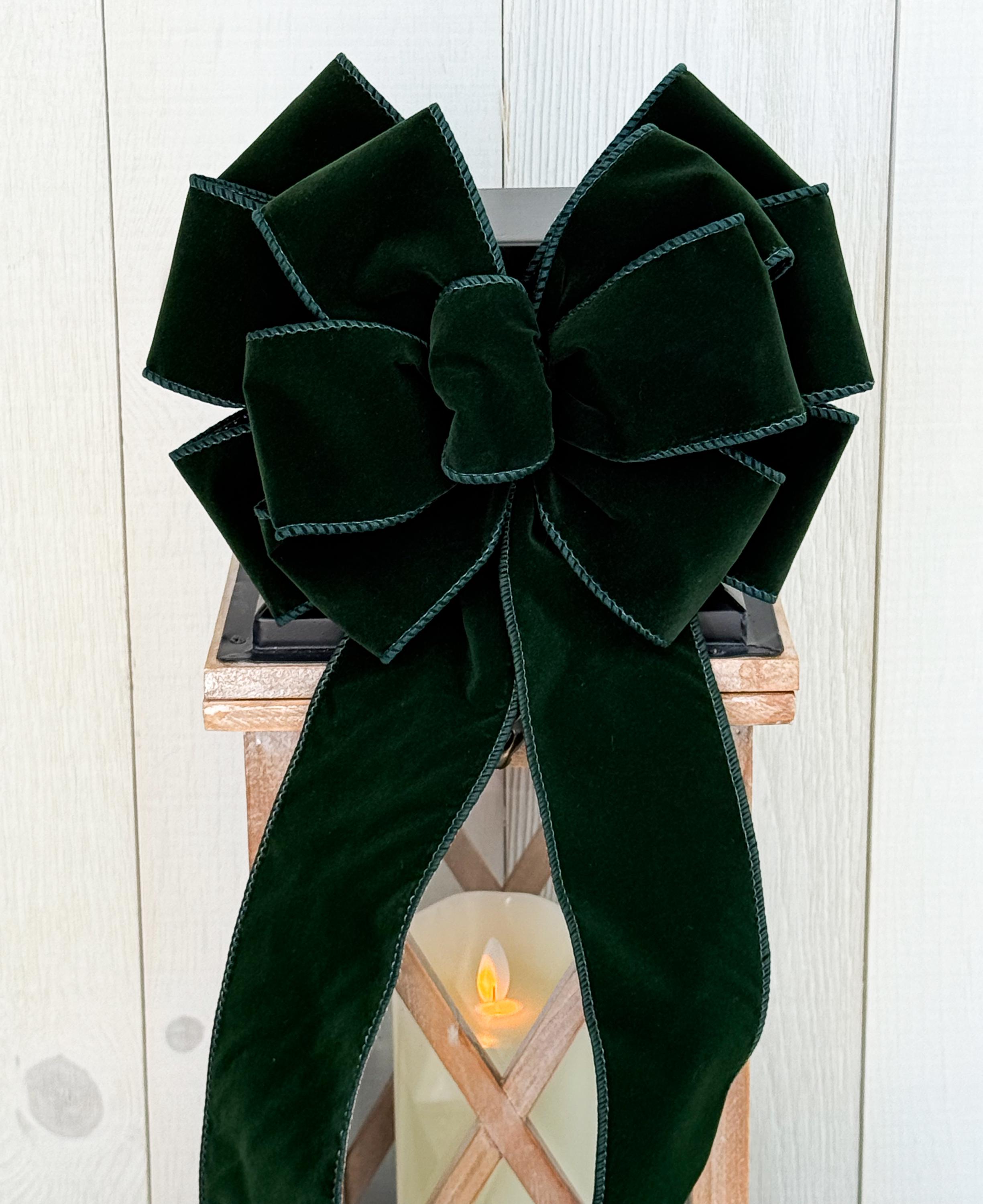 NEW Hunter Green Velvet Christmas Wreath Bow: Hand-tied for Lanterns