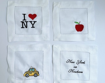 NYC Theme Embroidered Cocktail Napkins