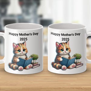 Bookworm Calico Cat Mug, Cute Reading Kitty, Colorful Feline with Flowers, Book Lover Gift, Pet Owner Present, Charming Kitten, Mothers Day