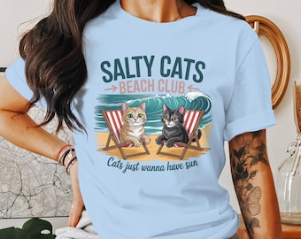 Cat Shirt, Salty Cats Beach Club Funny Summer Graphic Tee, Beach Cat Lover Gift, Cute Vacation Cat Tee