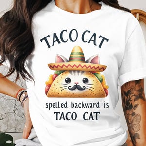 Camiseta de gato con taco, linda camiseta de gato con sombrero de taco, camiseta para amantes de los tacos, camiseta con gráfico de gato único, idea de regalo divertida para ella o él