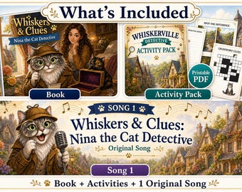 Cat Detective Book, Activity Pack, Song: Nina Mystery Ages 5-9 (Digital Download)