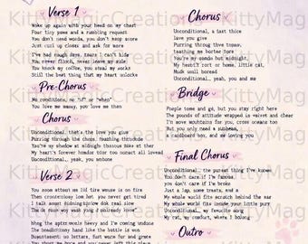 Four Tiny Paws Song Printable Lyric Art Digital Download Cat Mom Gift Watercolor Wall Art Unconditional Love For My Cat Original Song