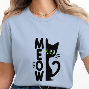 Peeking Cat Meow T-Shirt, Cute Black Cat Graphic Tee, Playful Kitty Lover Gift, Funny Cat Mom Shirt, Cat Lady Everyday Top
