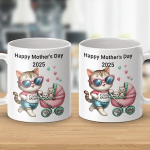 Cool Cat Mom Mugs, Cute Kitten Family Gift, Funny Mother's Day Gift, Adorable Pet Lover Present, Cartoon Kitty Design