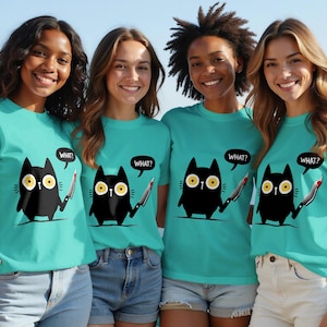Lustiges Messer-Katzen-Shirt - was? Schwarze Katze T-Shirt, Hoodie, Tasse und Sticker - Sarkastisches Geschenk für Katzenliebhaber & Goth Humor