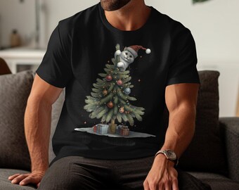 Cat Christmas T-Shirt, Funny Cat in Tree Shirt, Christmas Cat Sweatshirt, Cute Holiday Cat Hoodie, Santa Cat Xmas Tee, Cat Lover Gift