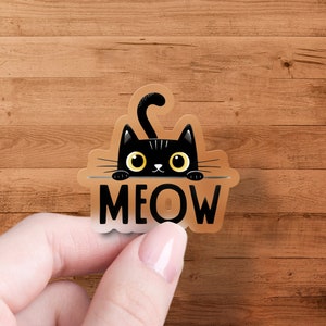 Meow Black Cat Sticker | Cute Vinyl Decal for Laptop & Water Bottle, Funny Cat Lover Gift, Crazy Cat Lady Aesthetic Sticker