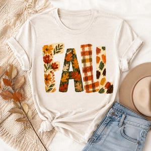 Fall PNG Autumn Patchwork Letter Shirt Design Floral Leaf Graphic