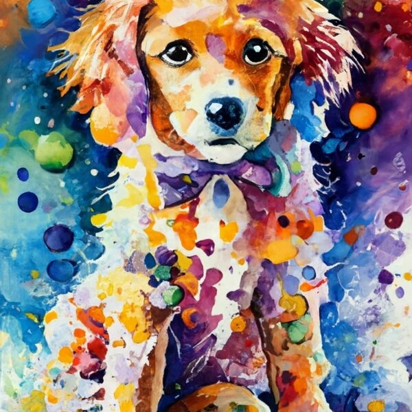 Water Color Cute Puppy Digital Art - High Resolution - Sale - Modern - Deco