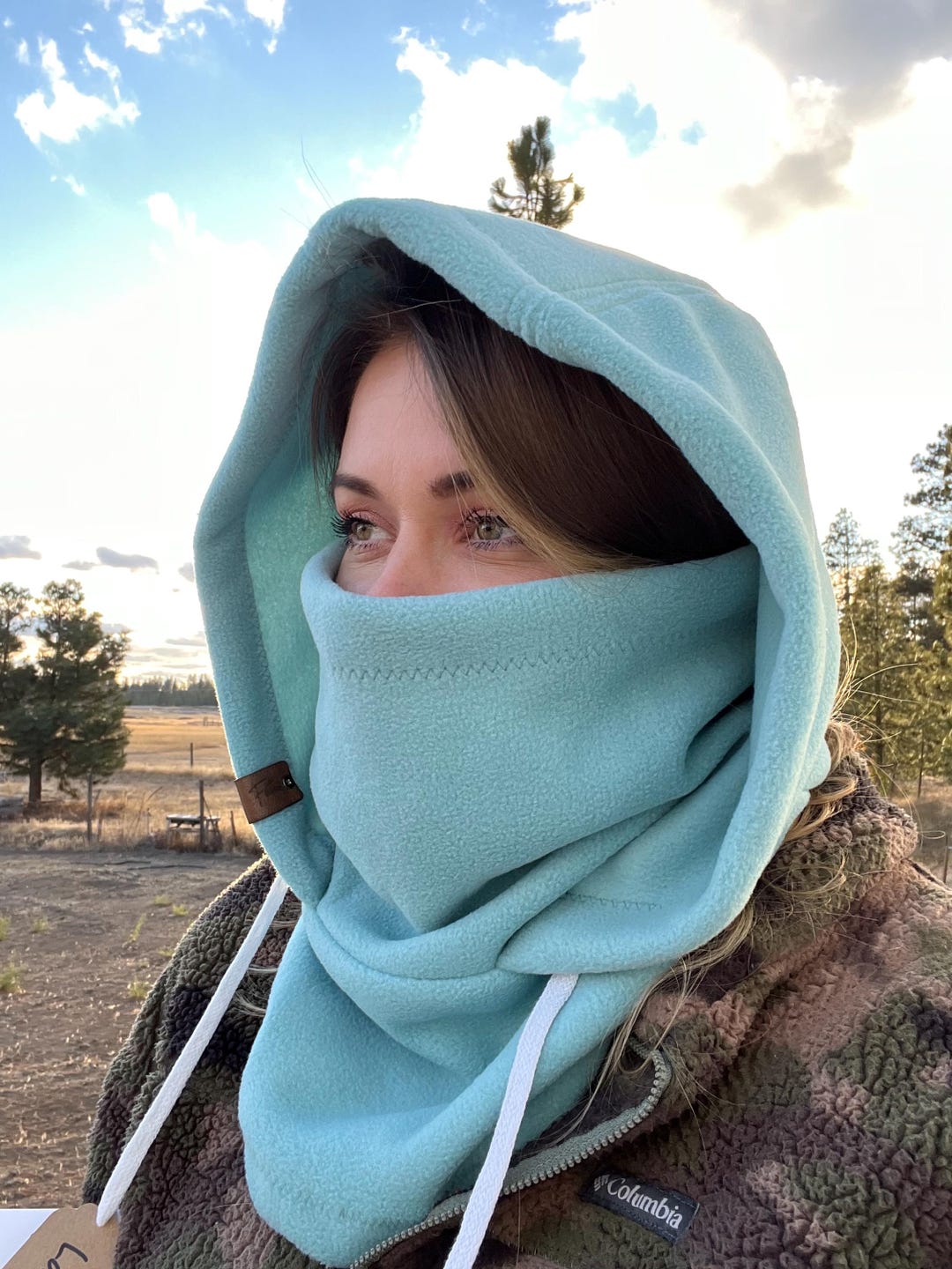 Fox Tail Drawstring Fleece Hood- Aqua Haze - Etsy