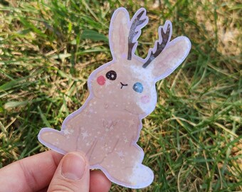 Holograficzna naklejka winylowa z Jackalope – sztuka fantasy, naklejka na laptopa