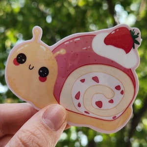 Cute Snail Sticker - Strawberry Sticker - Swiss Roll Sticker - Vinyl Sticker - Food Sticker - Dessert Sticker