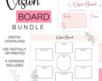 Vision Board Template Bundle, Printable Goal Planner (Digital Download)