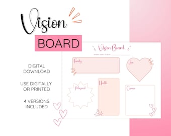 Printable Vision Board Kit, Goal Planner, Self-Love Journal (Digital Download)
