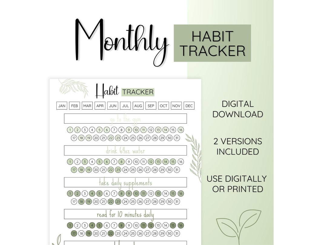 Vertical Habit Tracker, Printable Monthly Habit Tracker, Habit Tracker ...