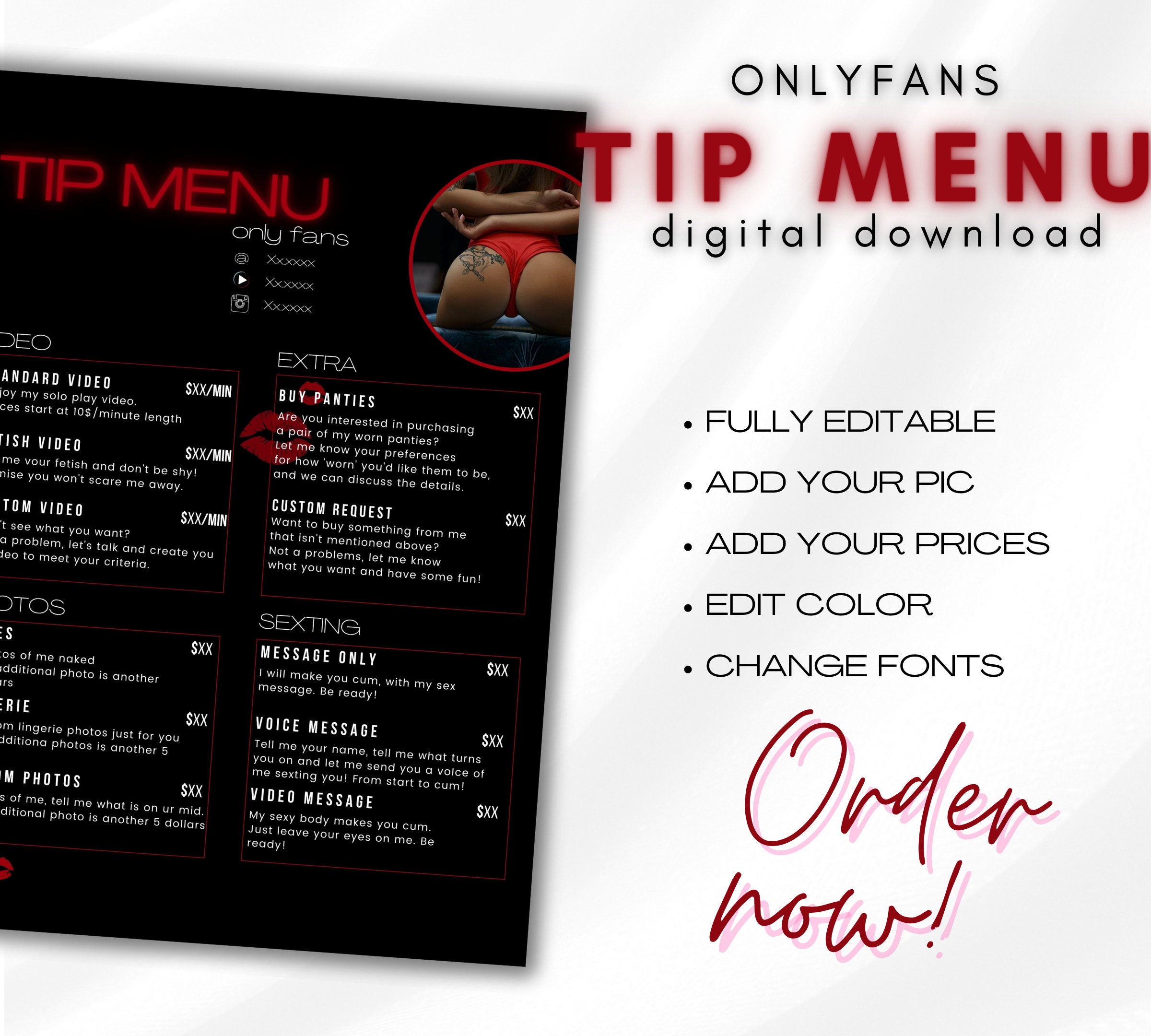 Onlyfans Tip Menu Editable Template Canva OF - Etsy