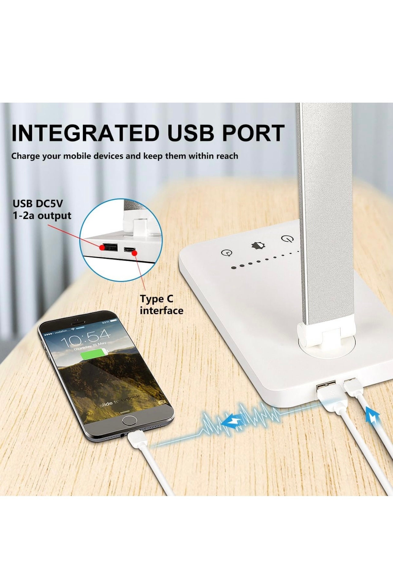 Suright Lampe de Chevet Tactile avec Ports de Charge USB-A + USB-C,  Intensité Variable