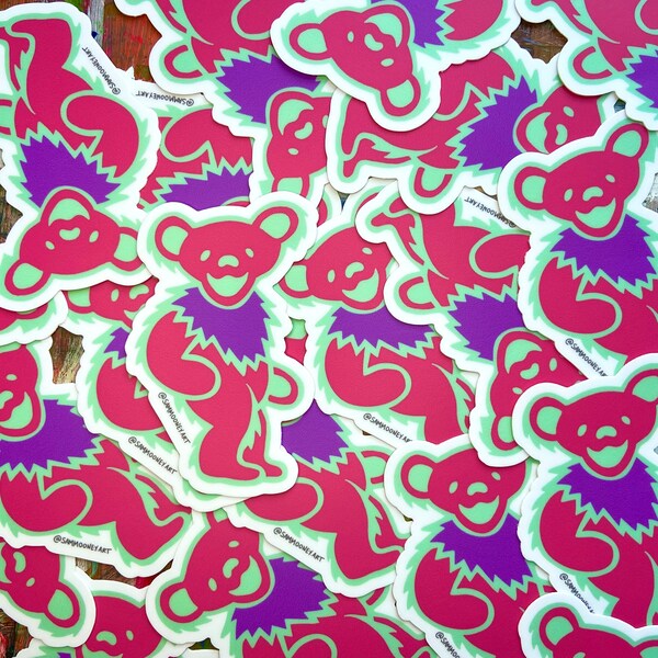 grateful dead neon pink dancing bear sticker