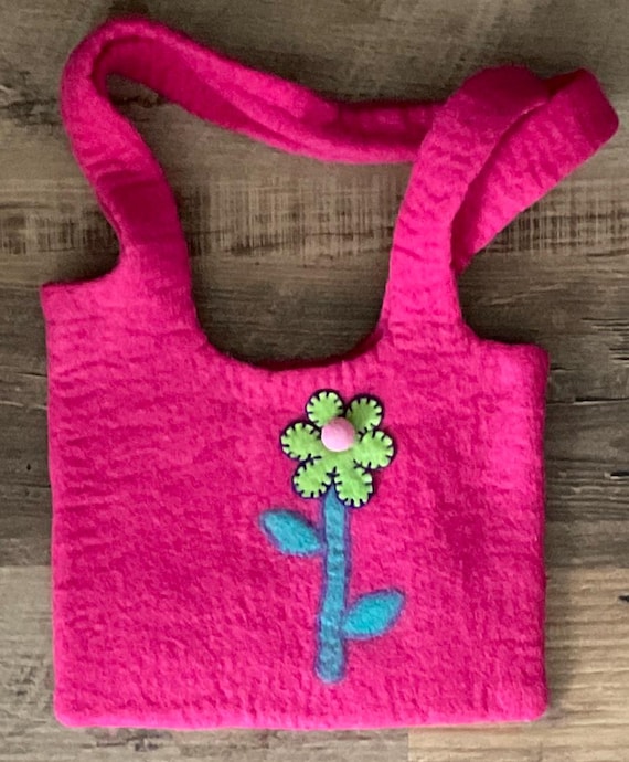 Vintage Artfully Crafted Felted Wool Bag with Flower
