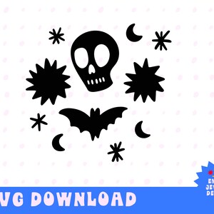 Halloween SVG, Patrón espeluznante, Cráneo, Murciélago, Archivo de corte para Cricut, Silueta