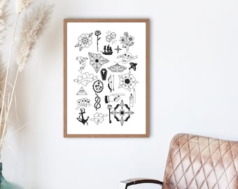 Tattoo Flash Art Print | Old School Tattoo Style (Digital Download)
