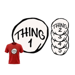 Thing 1, Thing 2 Individual Iron-On Transfer: Cat in the Hat Style Costume, Infant to Adult Sizes, DYI Halloween
