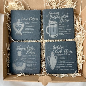 Potion Slate Coasters – Witchcraft Drink Coasters – Wizard Potion Decor – Love Potion Coasters – Gothic Gift for Witch Lovers