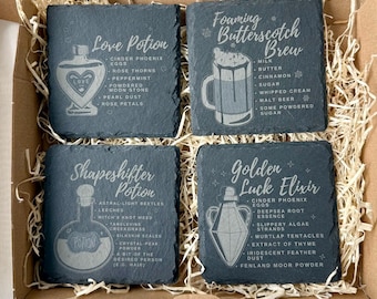 Potion Slate Coasters – Witchcraft Drink Coasters – Wizard Potion Decor – Love Potion Coasters – Gothic Gift for Witch Lovers