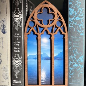 Book Nook Window Blue Lake – Bookshelf Insert Decor – Aesthetic Book Nook – Gift for Book Lovers – Fantasy Shelf Decor
