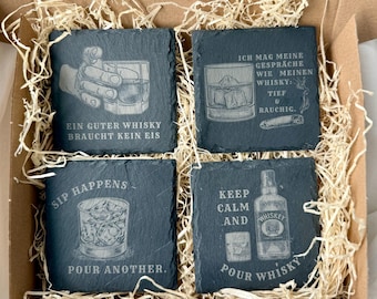 Whisky coaster made of slate stone - Whisky gift for whiskey lovers - Bar accessories - Whisky gift box
