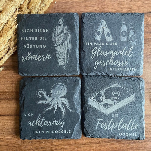 Untersetzer Schiefer, Trinksprüche, Schieferuntersetzer, Untersetzer aus Stein, lustige Sprüche, Geschenk für JGA Party, Memes, Meme coaster