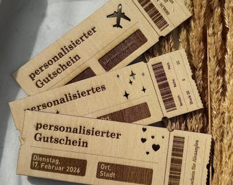 Personalizable wooden voucher – Engraved wooden ticket gift, individual wooden voucher card gift idea wedding Christmas
