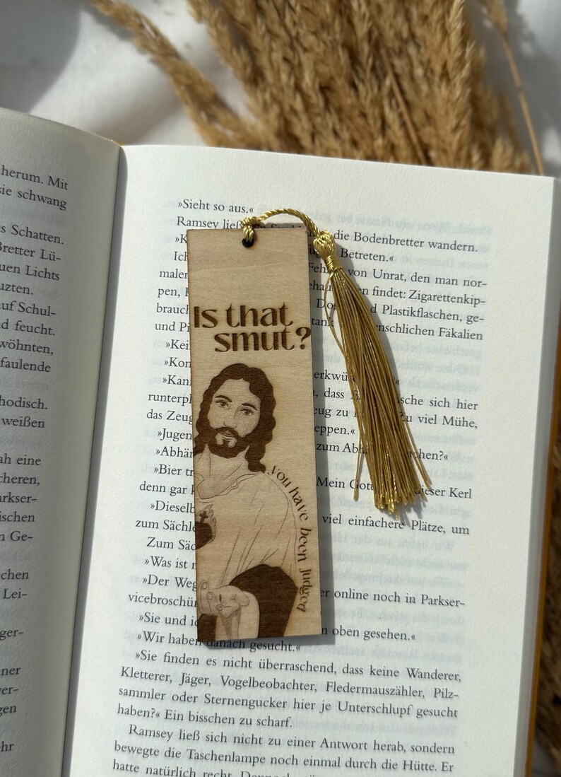 Jesus Bookmark “Is that Smut?” – Wooden Bookmark Personalized – Funny Booktok Gift – Reader Gift – Engraved Wood Bookmark Jesus