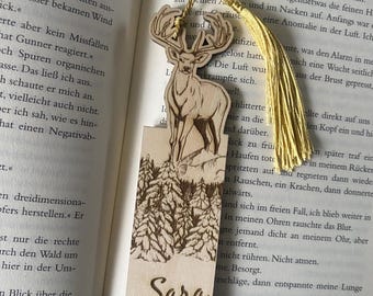 Deer bookmark personalized, wooden bookmark, with personalization with name, hiking, nature, forest