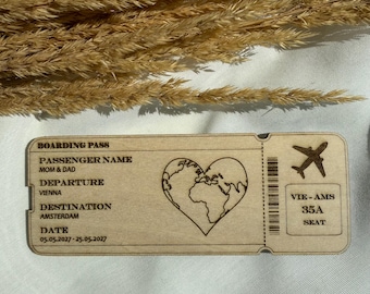 Custom Wooden Boarding Pass Magnet, Personalized Flight Ticket Gift, Travel Voucher, Unique Travel Keepsake