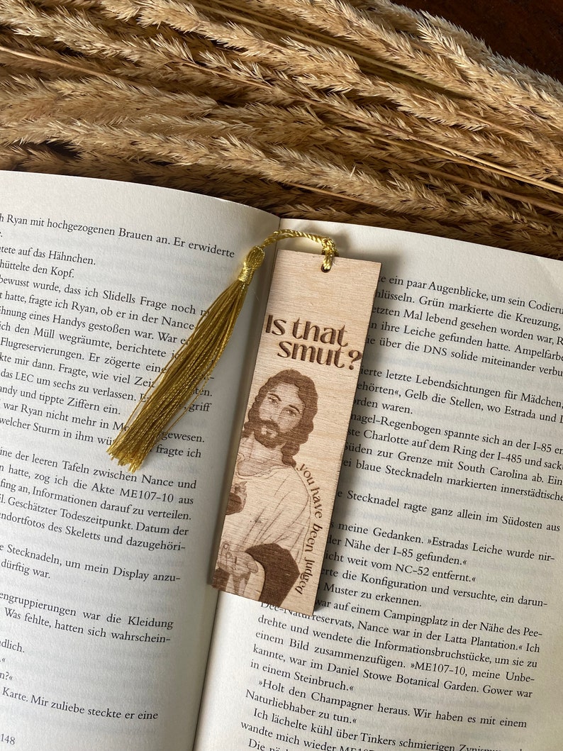 Lesezeichen Jesus Is that Smut, Holz Bookmark Spicy Booktok personalisierbar Bild 2