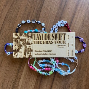 Konzertkarte, Wunschtext, Eras Tour, Taylor Swift, Andenken, Holz, Konzert
