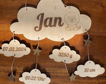 Babywolke Holz | personalisierbar | Baby Mobile | Geschenk zur Geburt | Kinderzimmer | Babyzimmer Dekoration