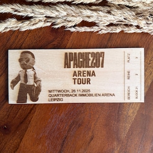 Apache 207 Konzertkarte aus Holz als Andenken oder Geschenk, personalisierte Konzertticket
