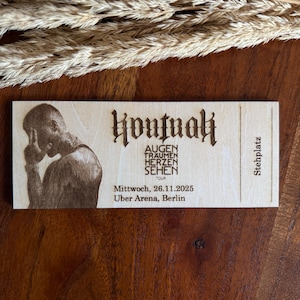 Kontra K Konzertkarte aus Holz als Andenken oder Geschenk, personalisierte Konzertticket